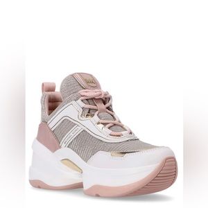 Michael Kors Olympia Glitter Chain-Mesh and Leather Trainer Size 7.5